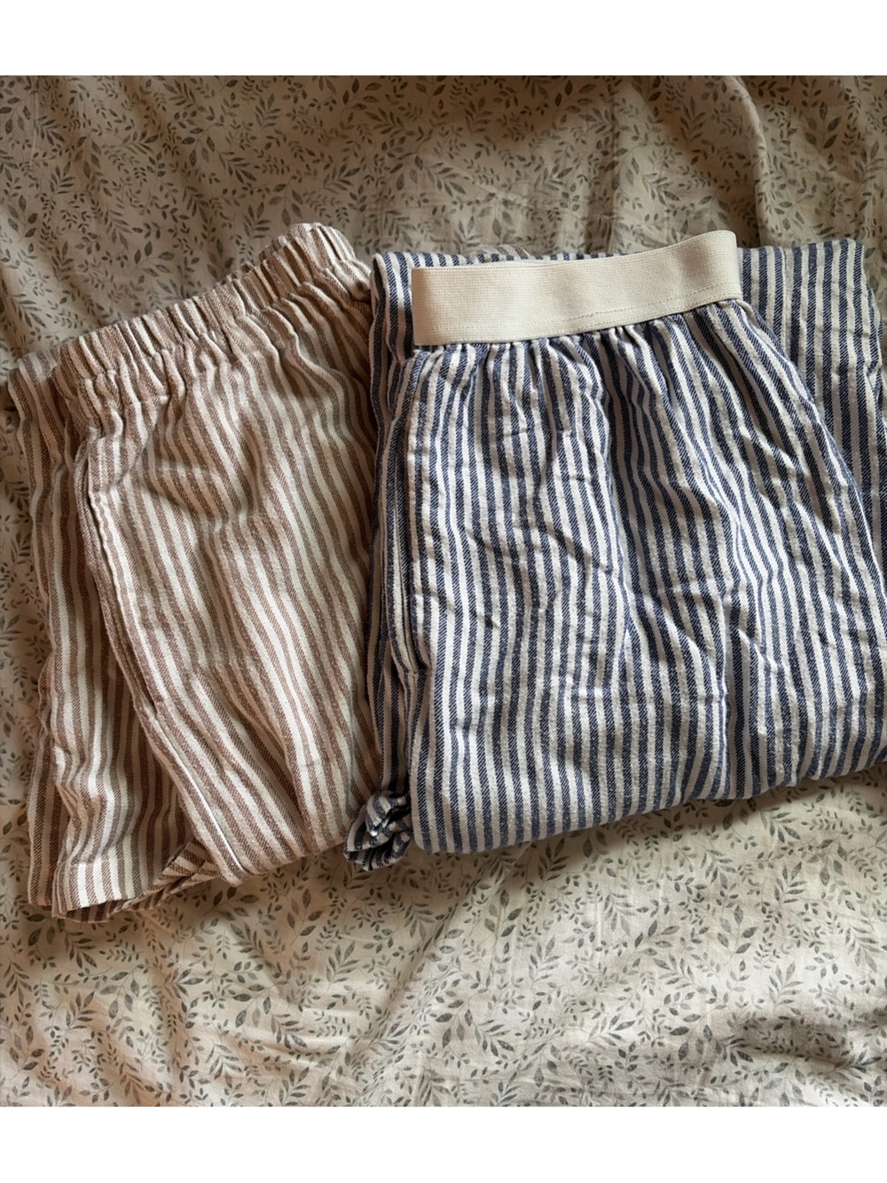 Striped Wide-Leg Linen-Blend Pants — Blue and Brown